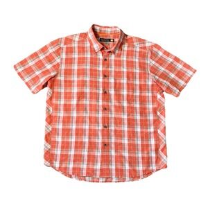 Quicksilver Waterman Estilo Shirt Mens Large Orange Plaid Short Sleeve Camp